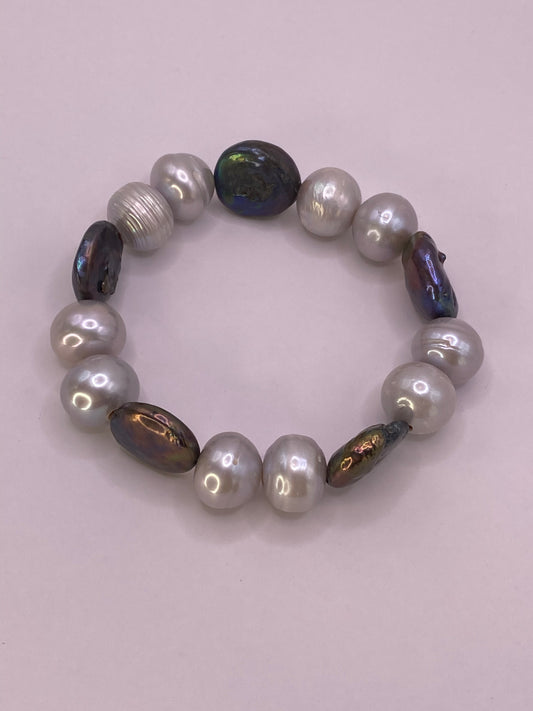 Abalone Coin and Pearl Bracelet