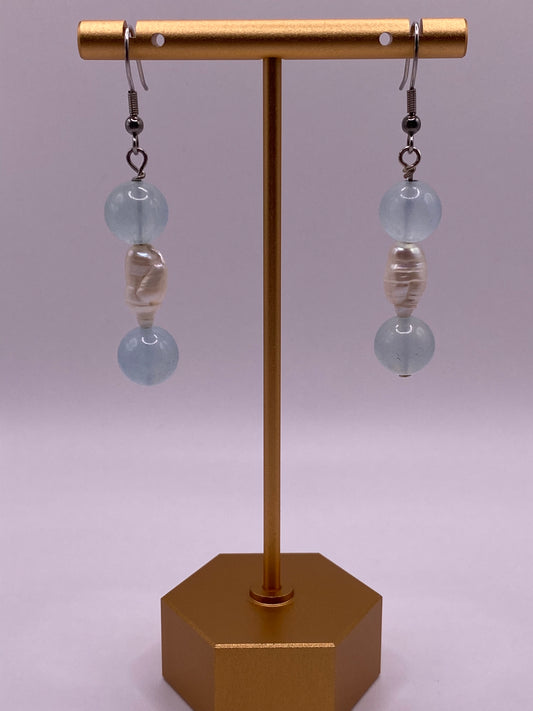 Aquamarine and Freshwater Pearl Earrings