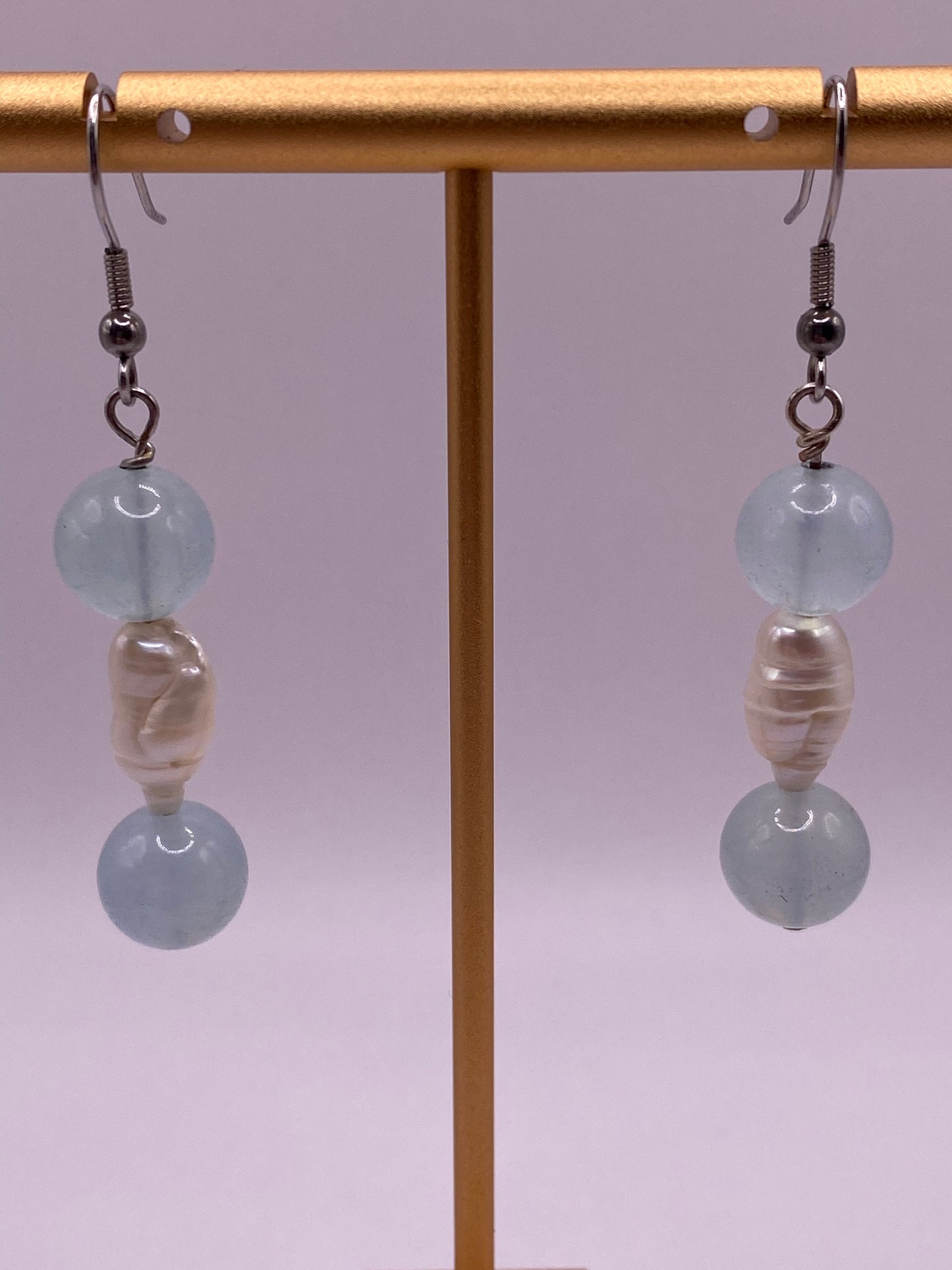 Aquamarine and Freshwater Pearl Earrings