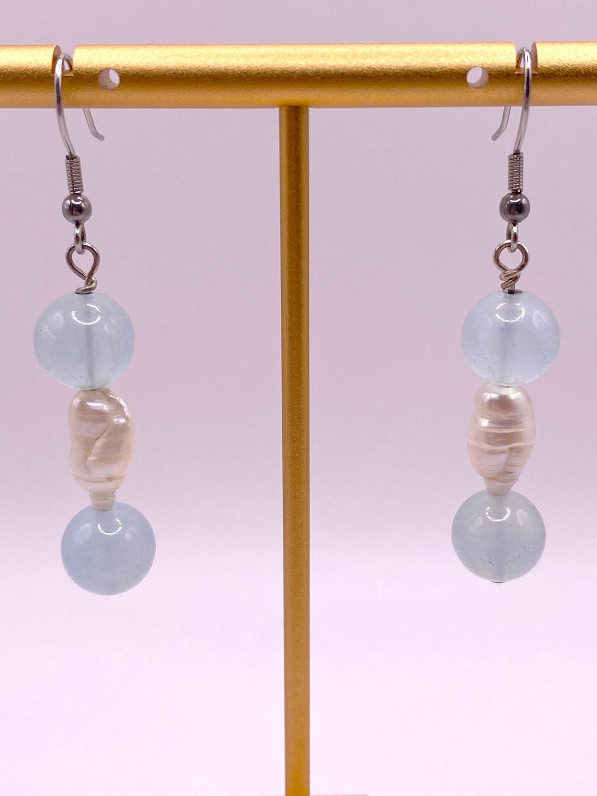 Aquamarine and Freshwater Pearl Earrings