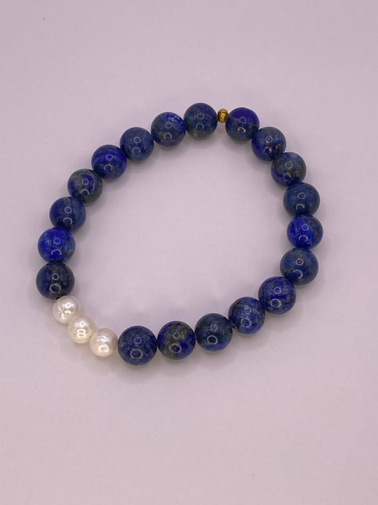 Lapis Lazuli and Three Pearl Bracelet