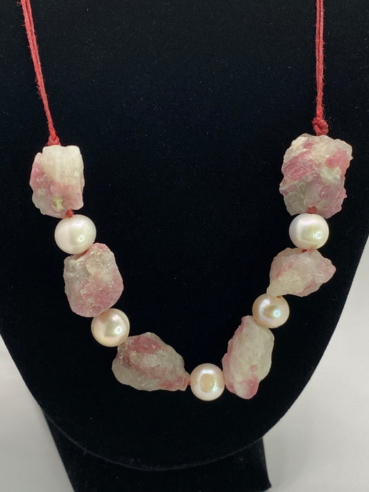 Pink Tourmaline and Pearl Necklace