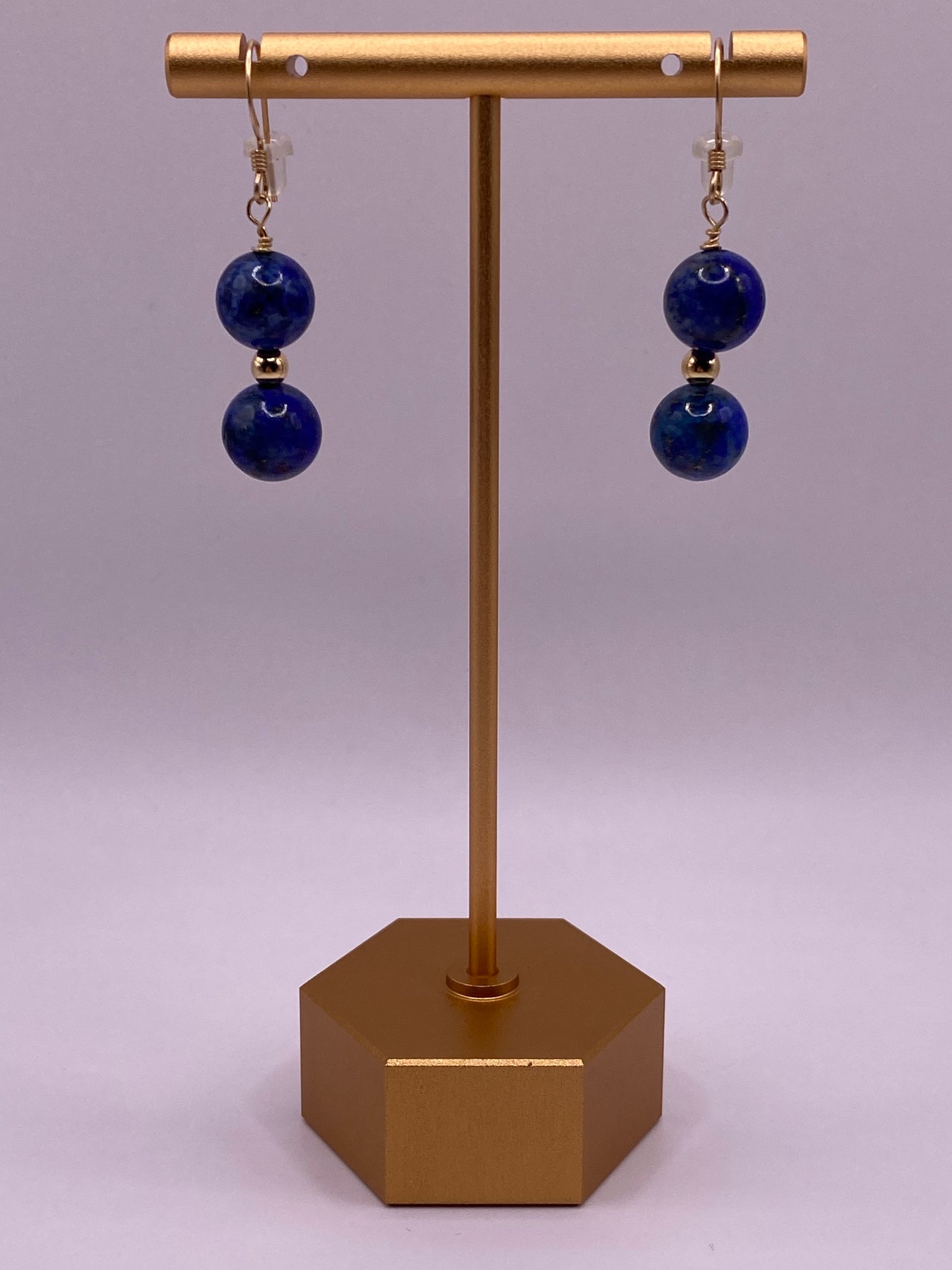 Lapis Lazuli and Gold Beaded Earrings (Round)