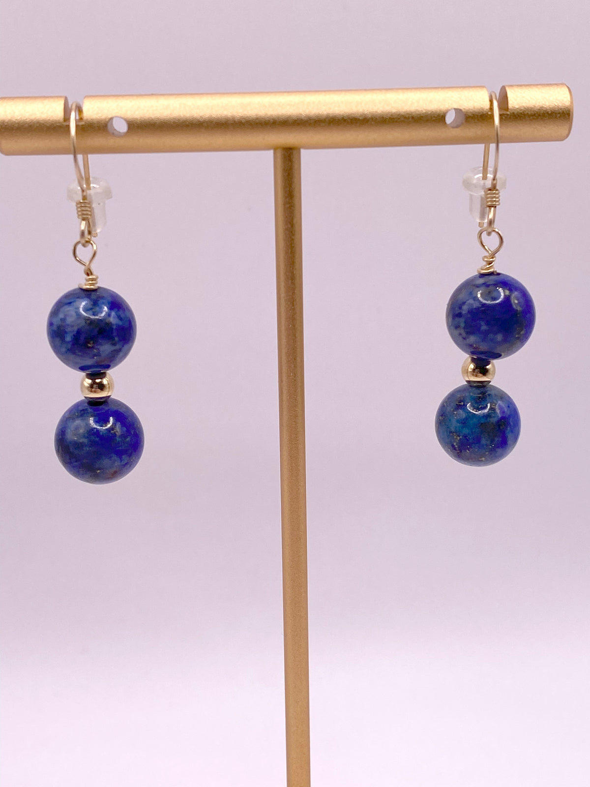 Lapis Lazuli and Gold Beaded Earrings (Round)