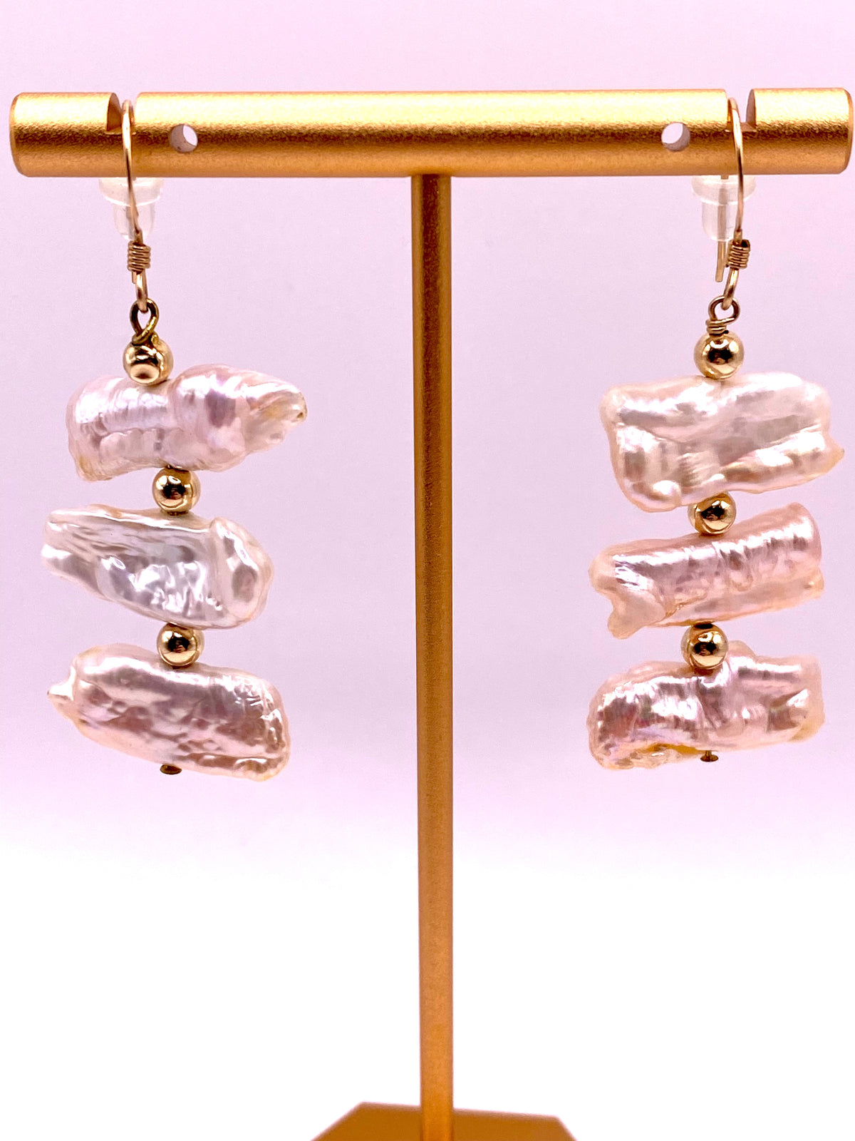 Freshwater Pearl and Gold Beaded Earrings