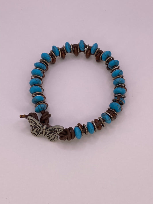 Leather, Turquoise and Tiger Eye Bracelet