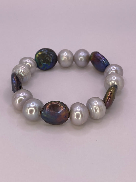 Abalone Coin and Pearl Bracelet