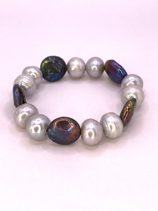 Abalone Coin and Pearl Bracelet