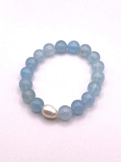 Aquamarine and Pearl Beaded Bracelet
