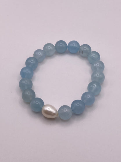 Aquamarine and Pearl Beaded Bracelet