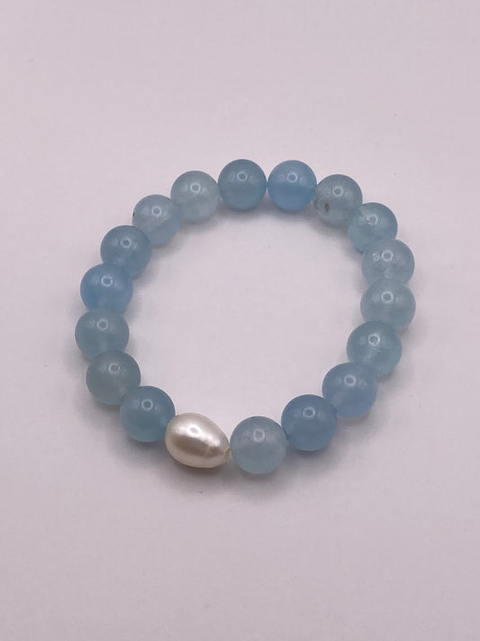 Aquamarine and Pearl Beaded Bracelet