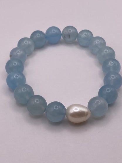 Aquamarine and Pearl Beaded Bracelet