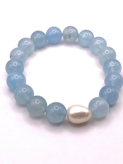 Aquamarine and Pearl Beaded Bracelet