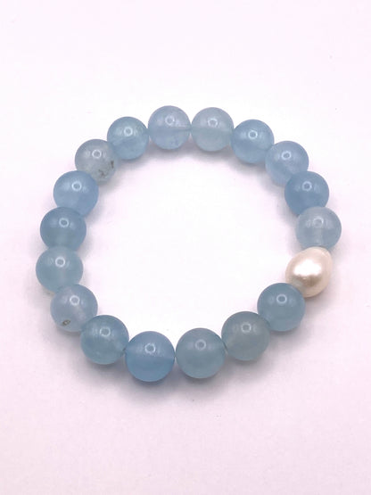Aquamarine and Pearl Beaded Bracelet
