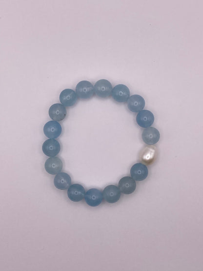 Aquamarine and Pearl Beaded Bracelet