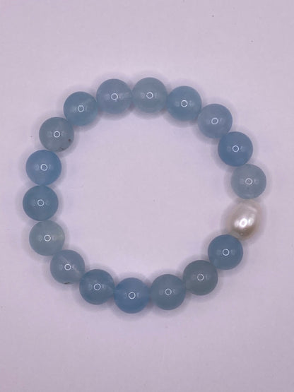 Aquamarine and Pearl Beaded Bracelet