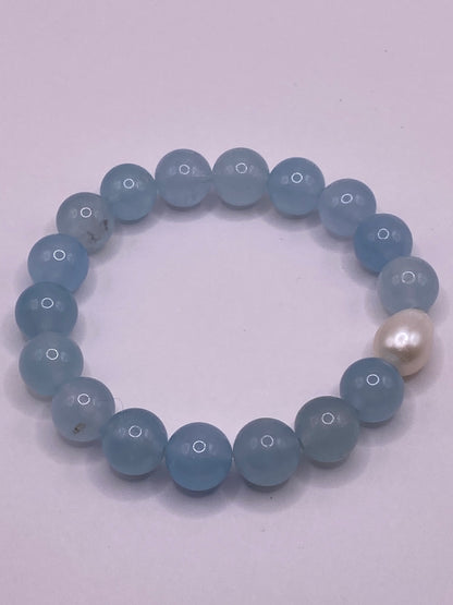 Aquamarine and Pearl Beaded Bracelet