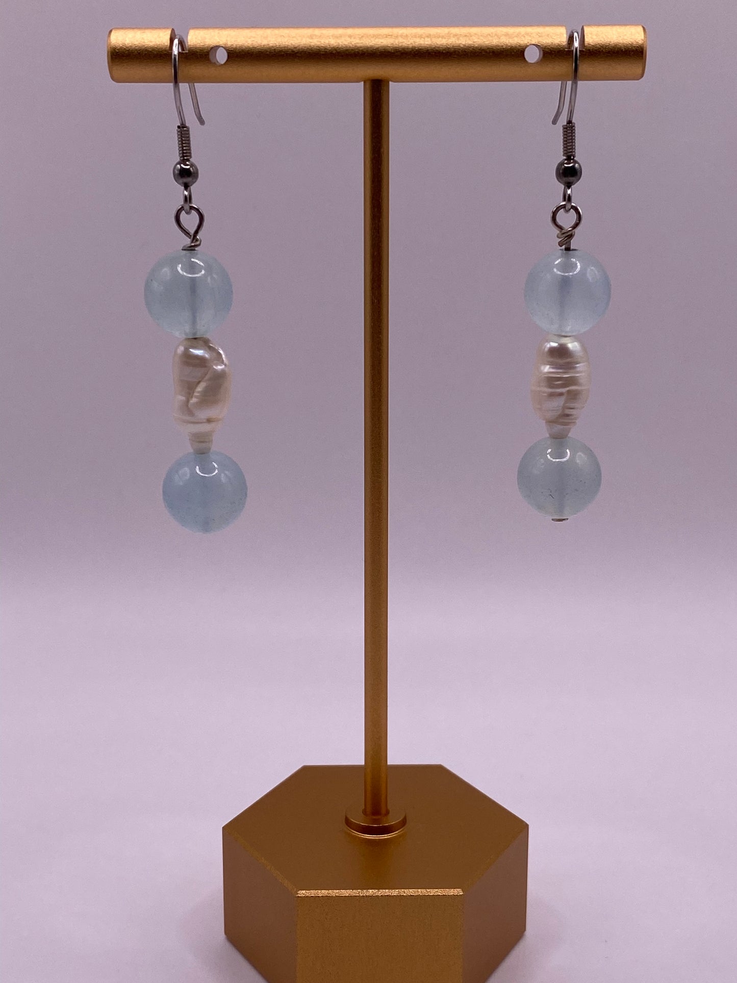 Aquamarine and Freshwater Pearl Earrings