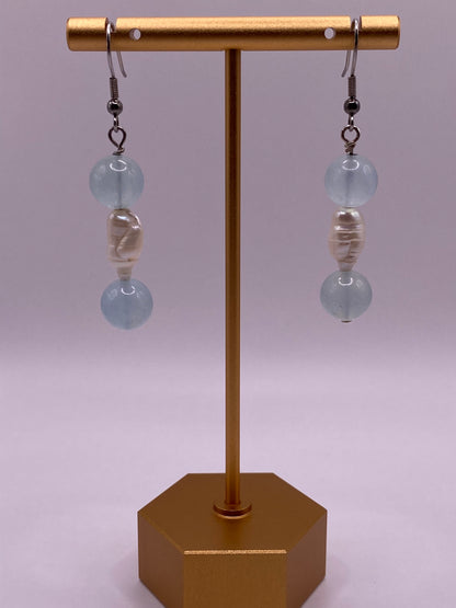 Aquamarine and Freshwater Pearl Earrings