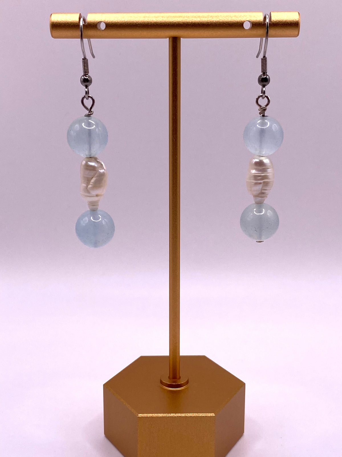 Aquamarine and Freshwater Pearl Earrings