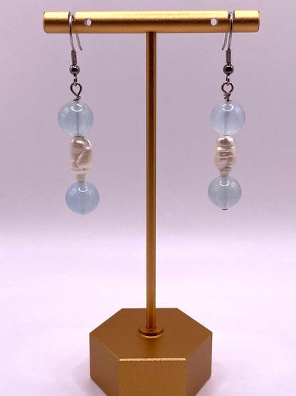 Aquamarine and Freshwater Pearl Earrings