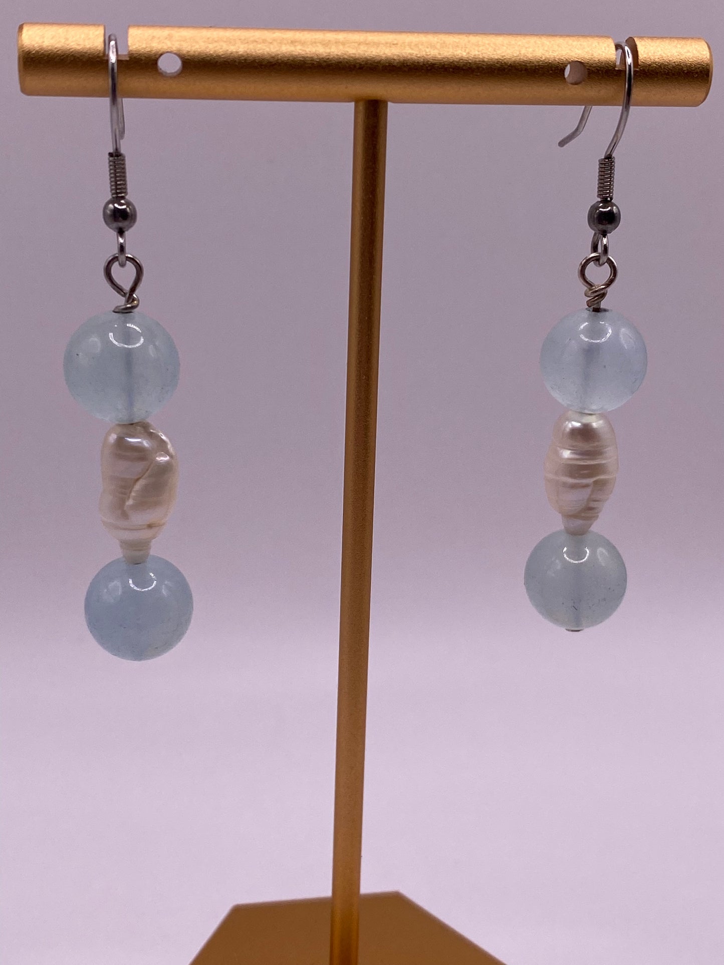 Aquamarine and Freshwater Pearl Earrings