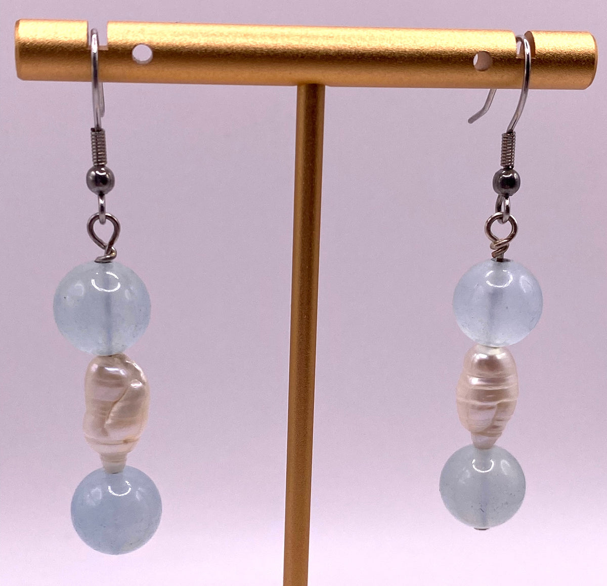 Aquamarine and Freshwater Pearl Earrings