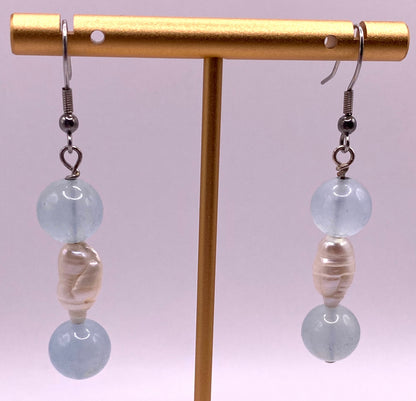 Aquamarine and Freshwater Pearl Earrings