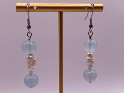 Aquamarine and Freshwater Pearl Earrings