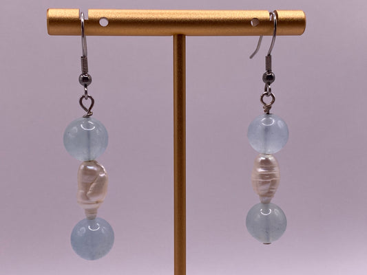 Aquamarine and Freshwater Pearl Earrings