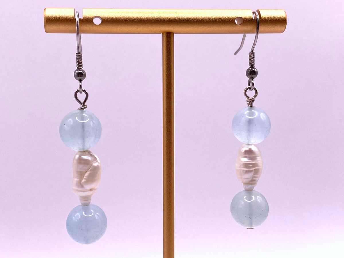 Aquamarine and Freshwater Pearl Earrings