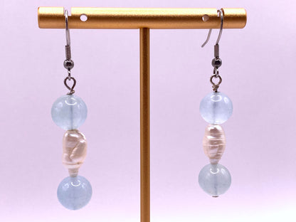 Aquamarine and Freshwater Pearl Earrings