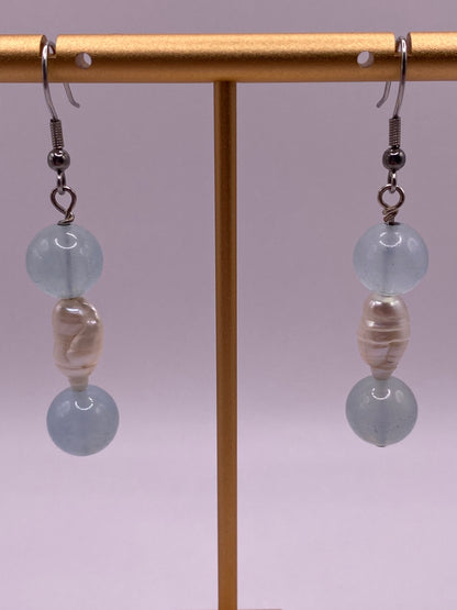 Aquamarine and Freshwater Pearl Earrings