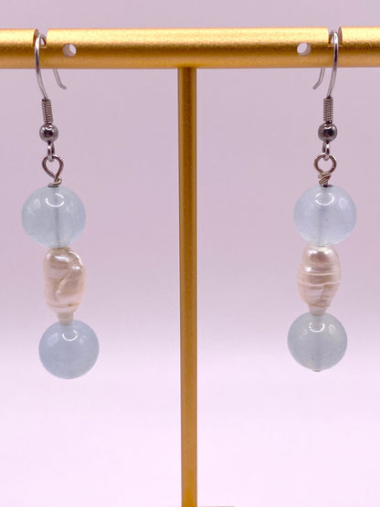 Aquamarine and Freshwater Pearl Earrings