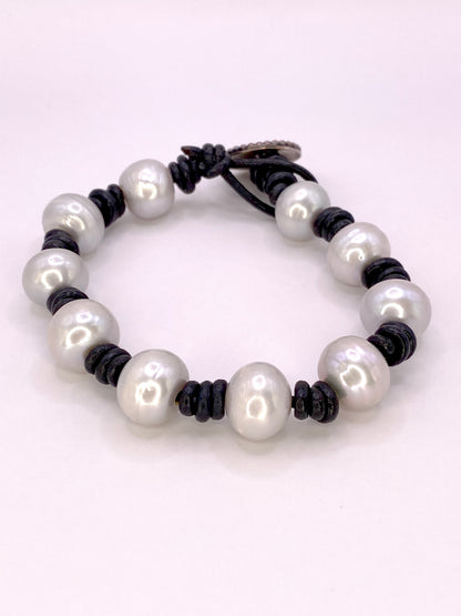 Leather and Pearl Bracelet