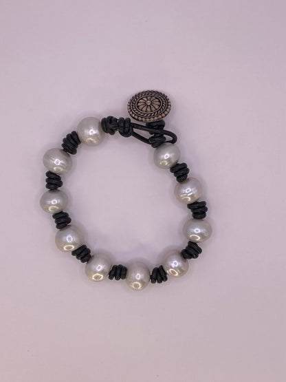 Leather and Pearl Bracelet