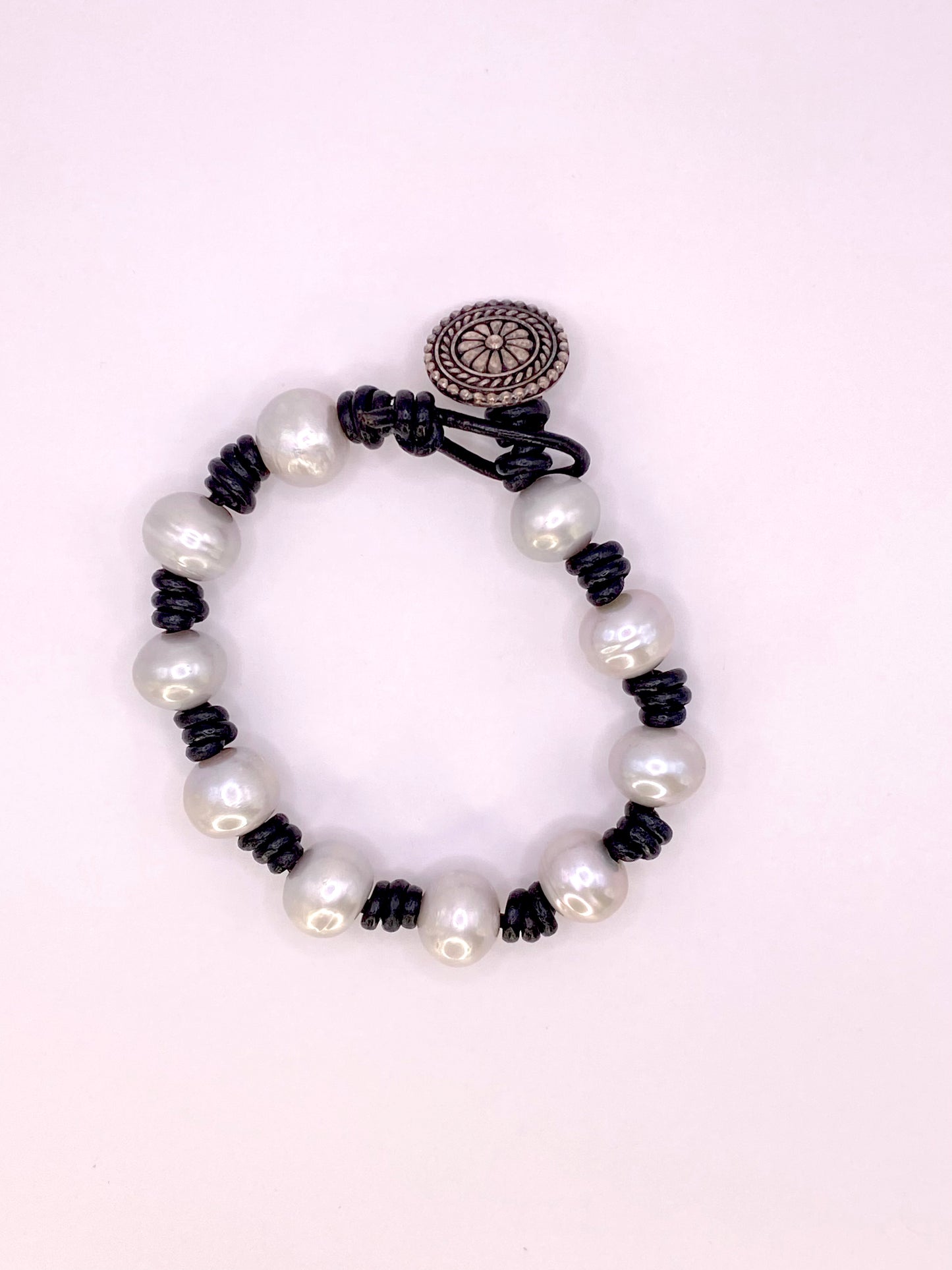 Leather and Pearl Bracelet