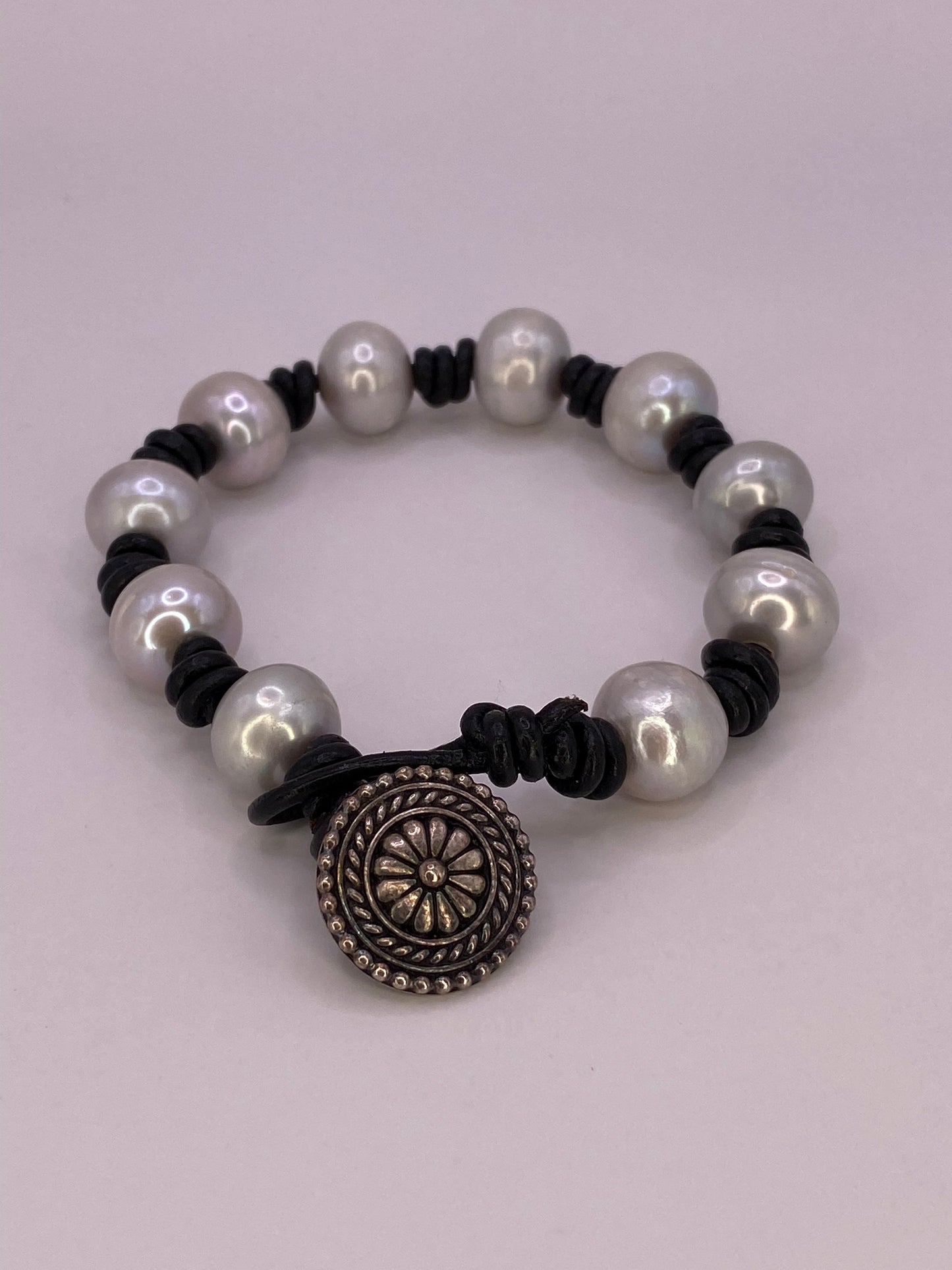 Leather and Pearl Bracelet
