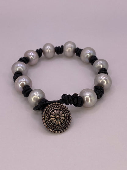 Leather and Pearl Bracelet
