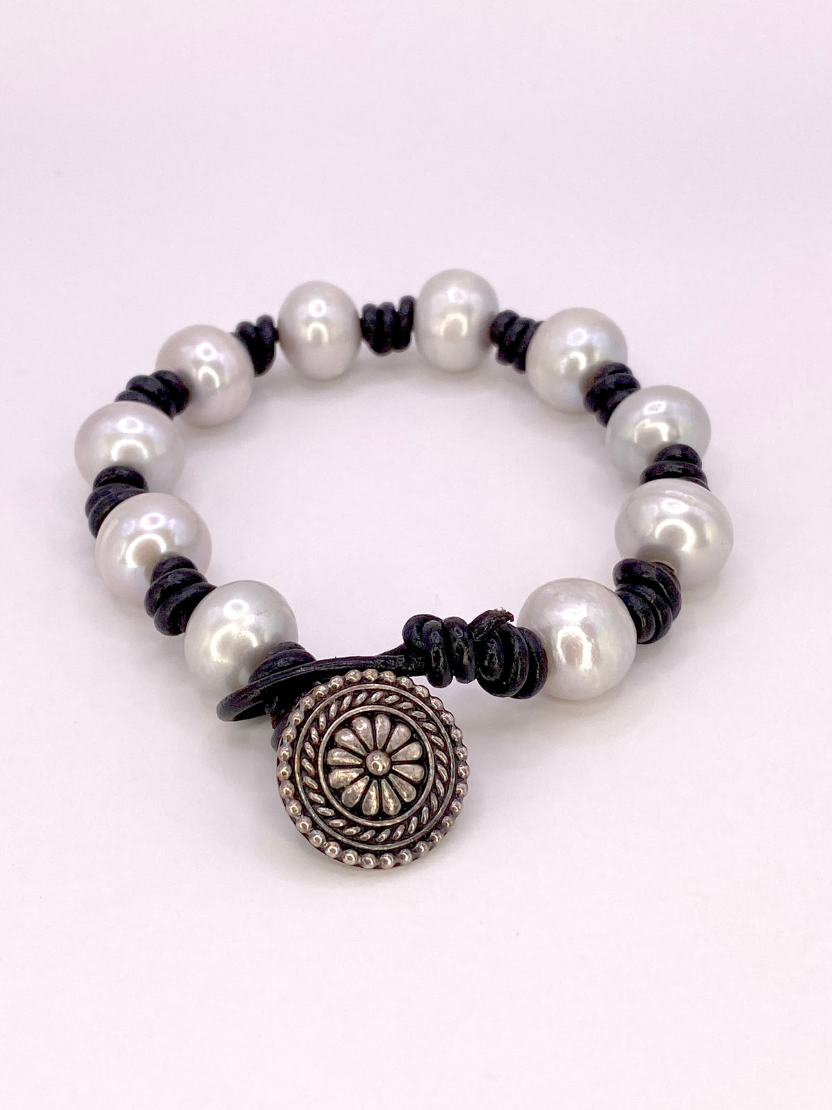 Leather and Pearl Bracelet