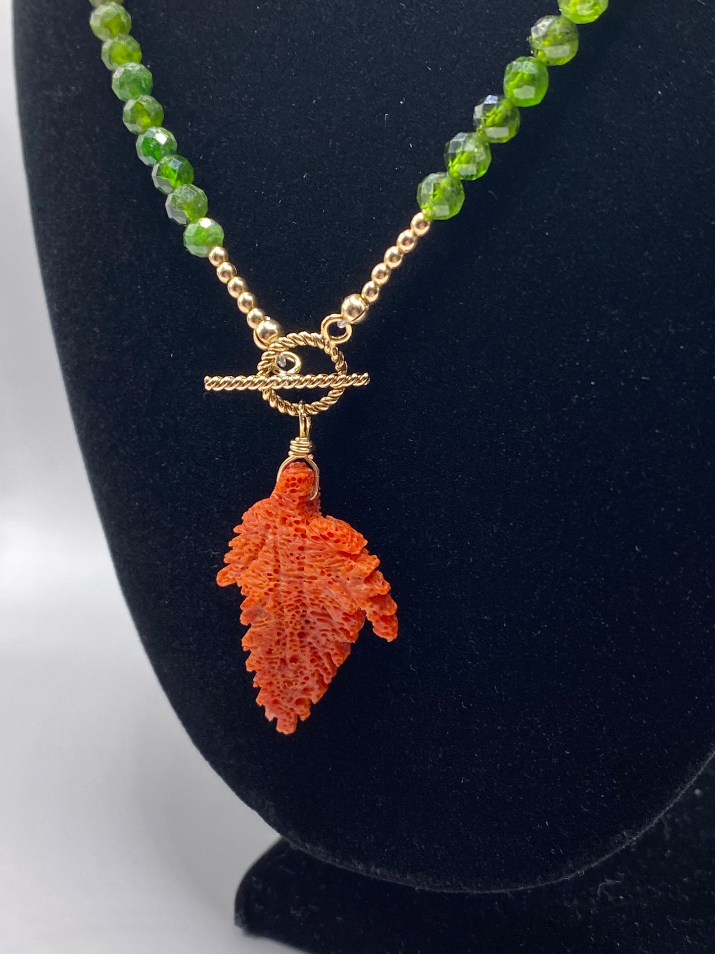 Emerald and Coral Pendant Necklace