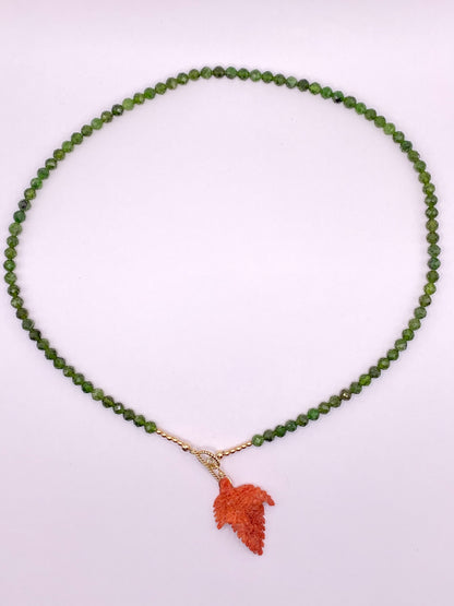 Emerald and Coral Pendant Necklace