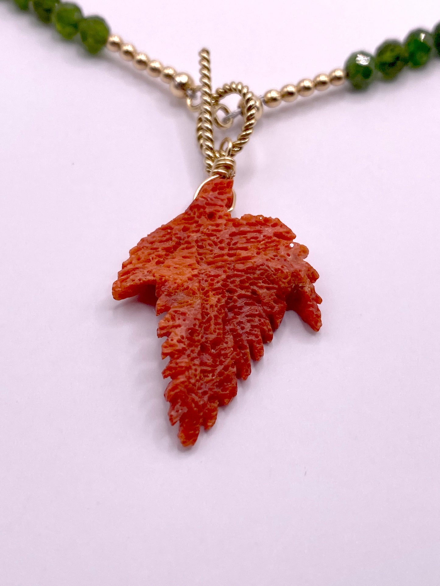 Emerald and Coral Pendant Necklace