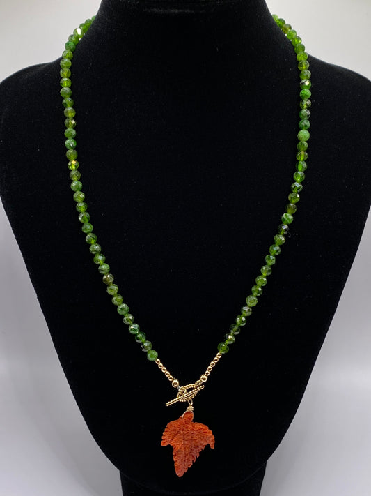 Emerald and Coral Pendant Necklace