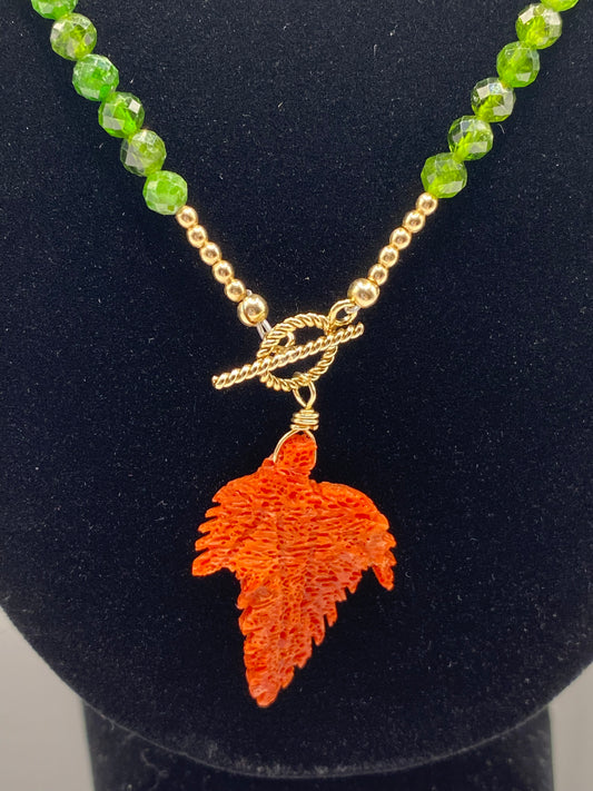 Emerald and Coral Pendant Necklace