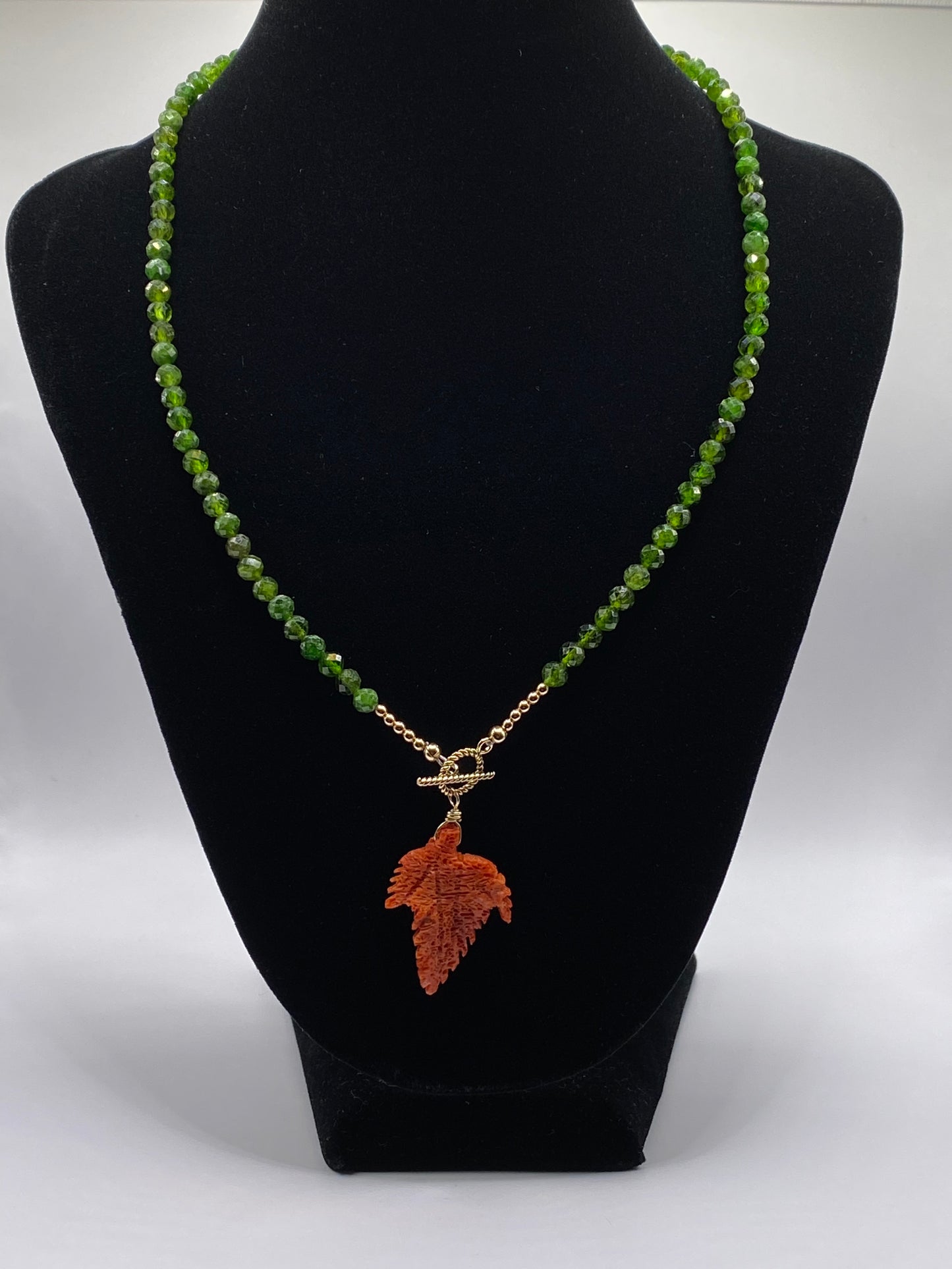 Emerald and Coral Pendant Necklace
