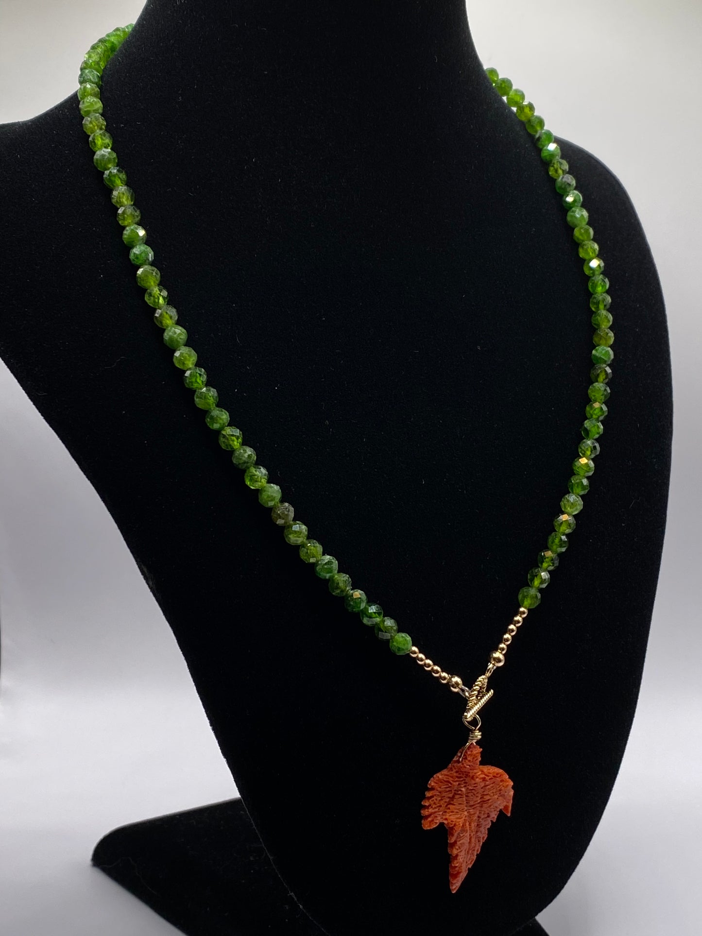 Emerald and Coral Pendant Necklace