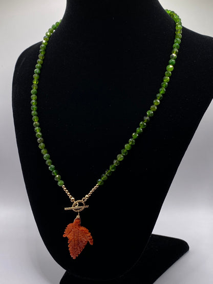 Emerald and Coral Pendant Necklace