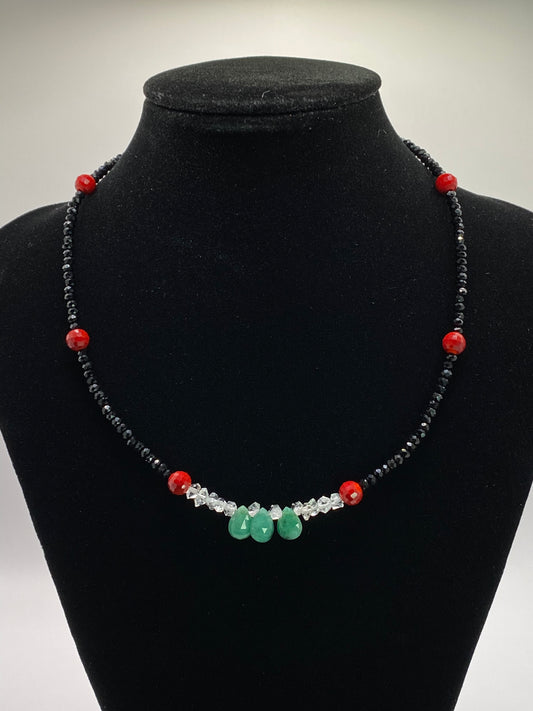 Emerald and Crystal Beaded Necklace
