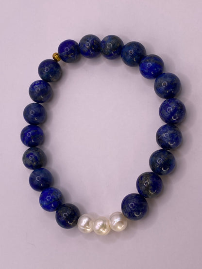 Lapis Lazuli and Three Pearl Bracelet